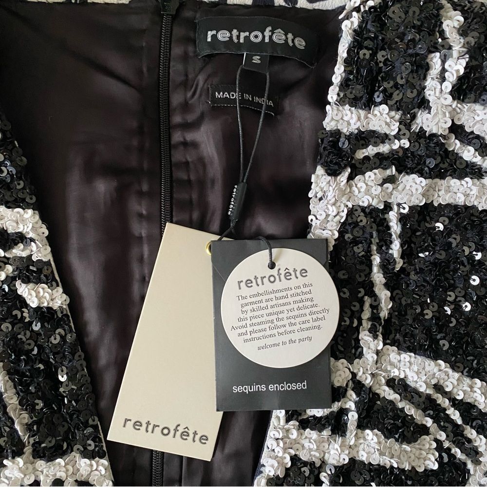 NWT Retrofete Aubrielle Black and White Sequins Long Sleeve Mini Dress Size S - Picture 10 of 11